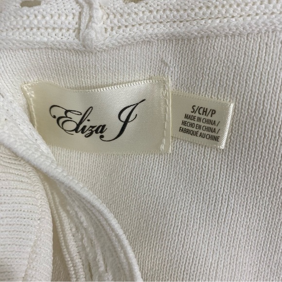 Eliza J Size Small White Pointelle Ruffle Hem Sweater Dress Sleeves Fit & Flare - Picture 8 of 8